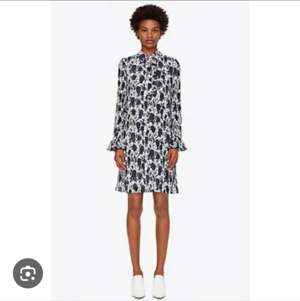 Tory Burch Floral Long Sleeve Dress with Ruffle Cuffs